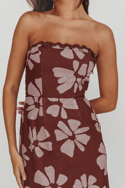 Cypress Floral Strapless Maxi Dress Brown