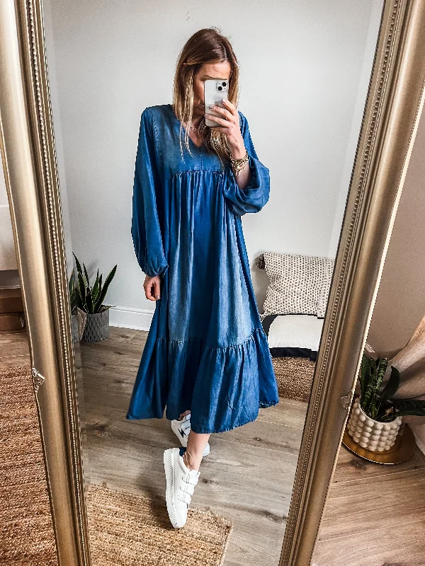 Denim Midi Smock Dress