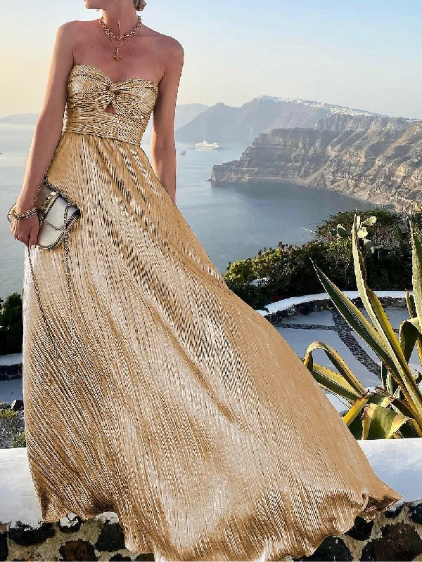 Dresses Wrap Bust Hollow Bronzed Party Dress for Women