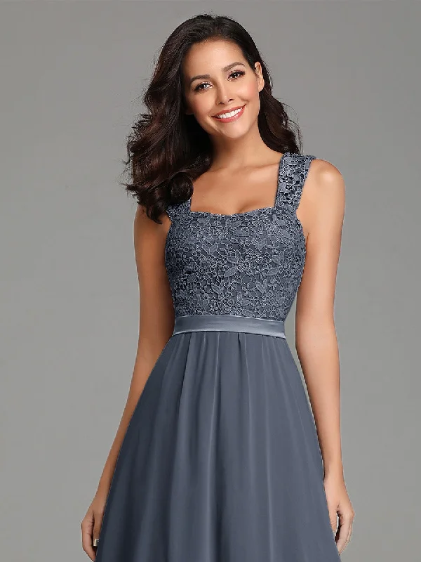 Elegant A Line Chiffon Wholesale Bridesmaid Dress With Lace Bodice