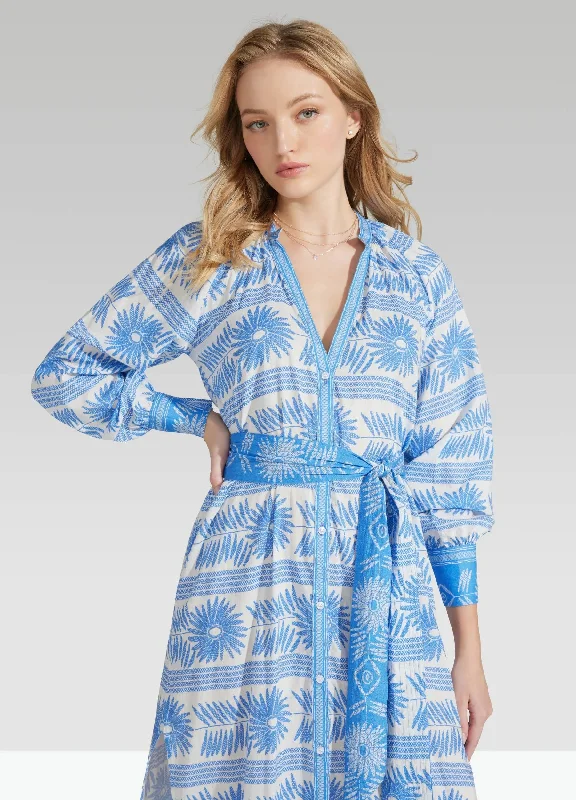 Embroidered Flower Shirtdress in Blue