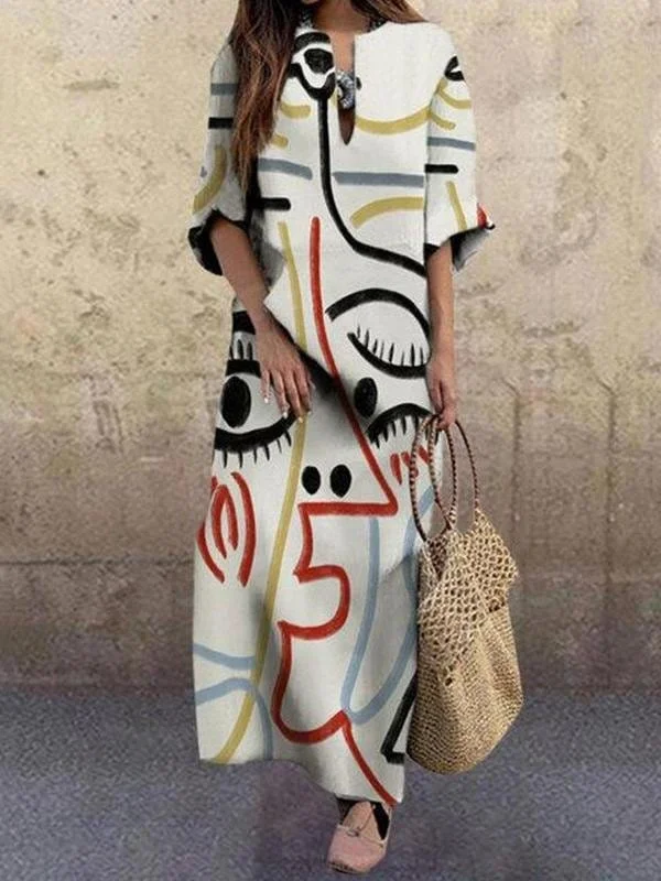 Fashionable Printed V Neck Maxi Dress for Women