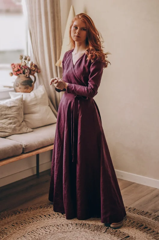 Heavy Linen Wrap Dress with Waist Belt