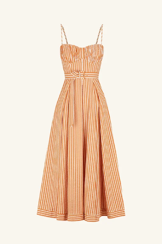 HELE RUCHED PANELLED MIDI DRESS - COCONUT / TANGERINE