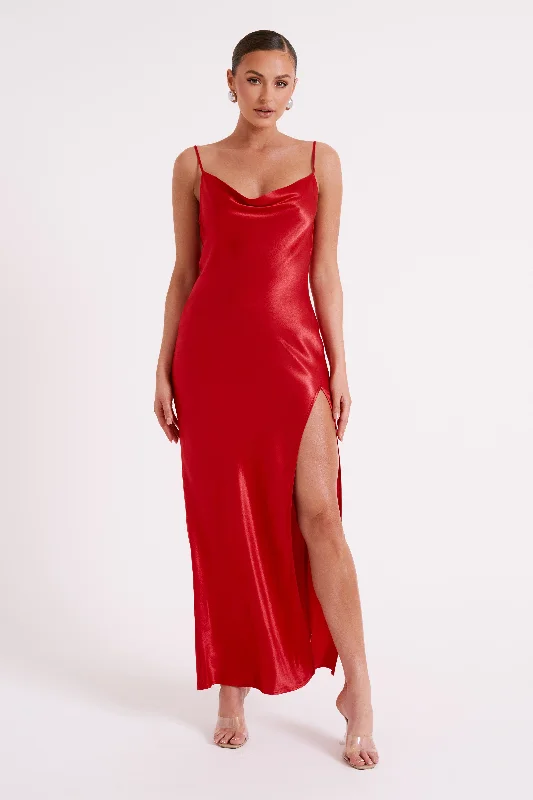 Jade Cowl Neck Backless Maxi Dress - Red