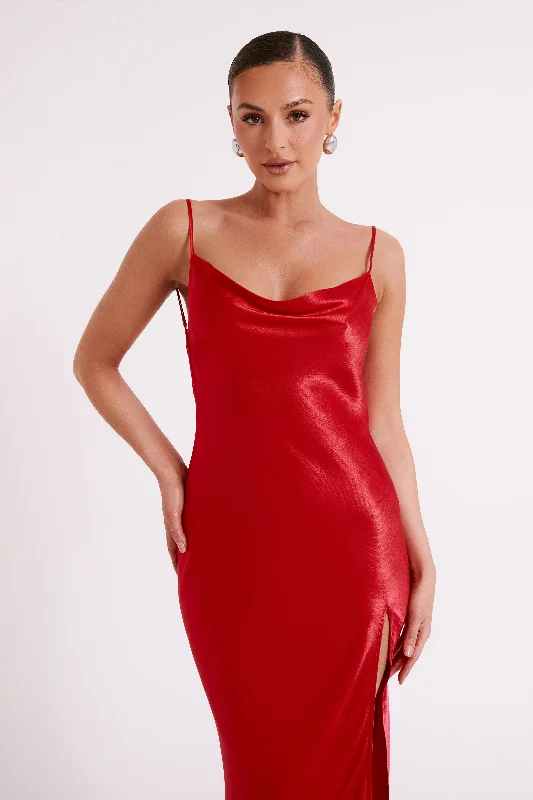 Jade Cowl Neck Backless Maxi Dress - Red