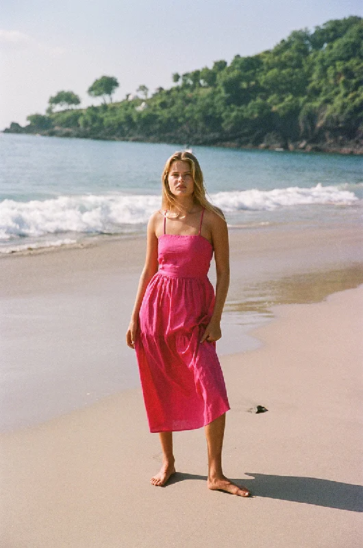 JOIE Midi Dress - pink linen cotton