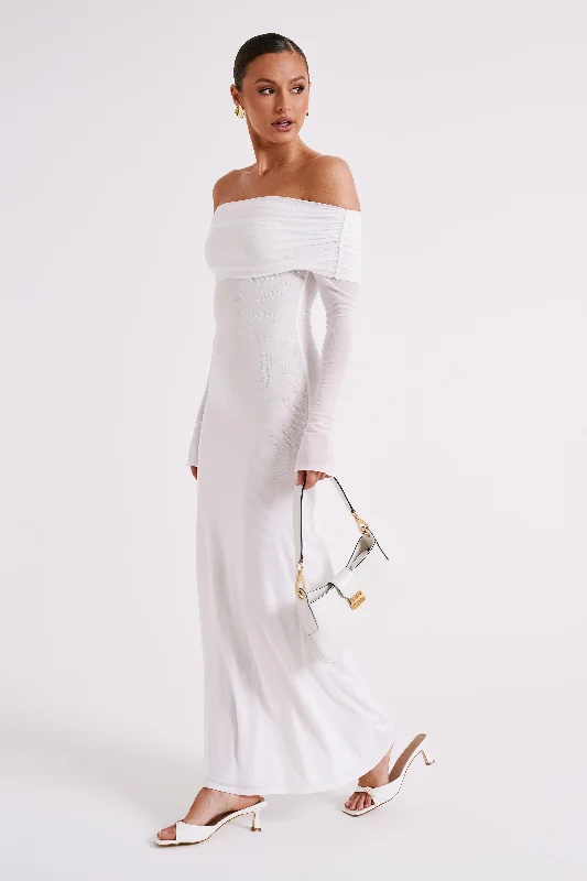 Josie Off Shoulder Mesh Maxi Dress - Ivory