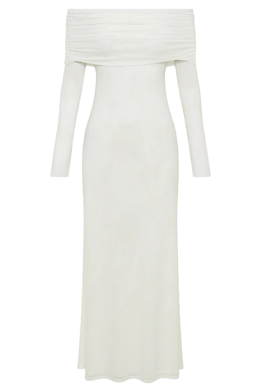 Josie Off Shoulder Mesh Maxi Dress - Ivory