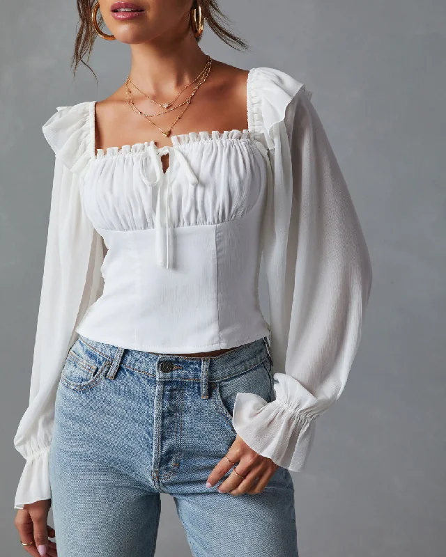 Julie Cropped Ruffle Shoulder Blouse