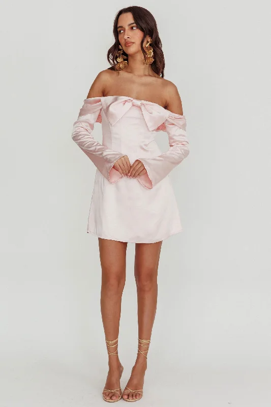 Lilith Off Shoulder Bow Mini Dress Blush