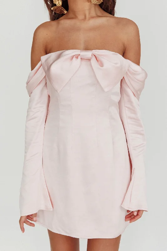 Lilith Off Shoulder Bow Mini Dress Blush