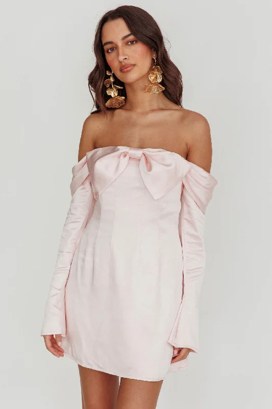 Lilith Off Shoulder Bow Mini Dress Blush