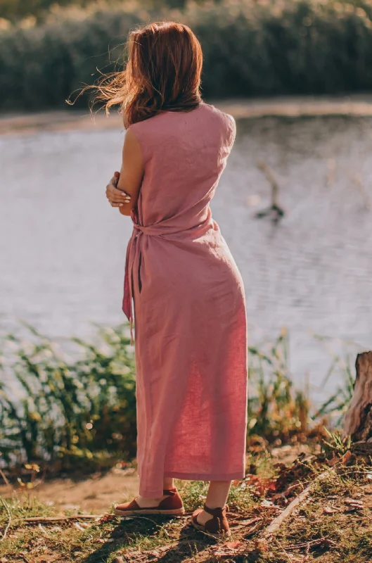 Linen Dress with Ruched Tie Detail