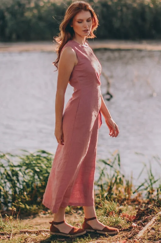 Linen Dress with Ruched Tie Detail