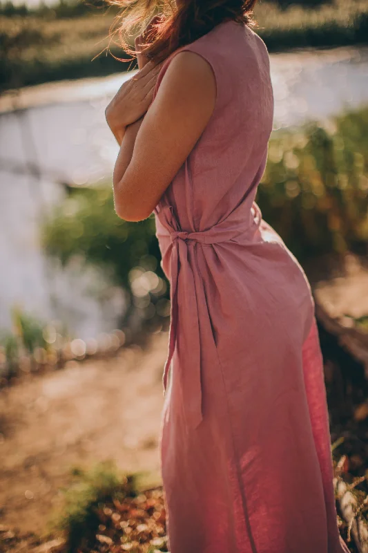 Linen Dress with Ruched Tie Detail