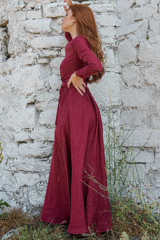 Linen Maxi Dress with Tie Waist