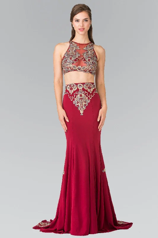 Long Two-Piece Embroidered Illusion Dress by Elizabeth K GL2296