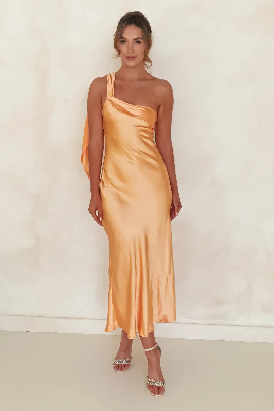 Louie One Shoulder Satin Maxi Dress | Light Orange