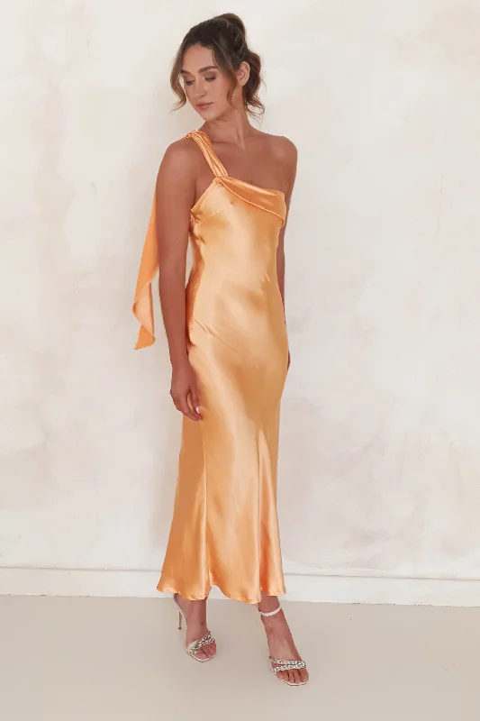 Louie One Shoulder Satin Maxi Dress | Light Orange