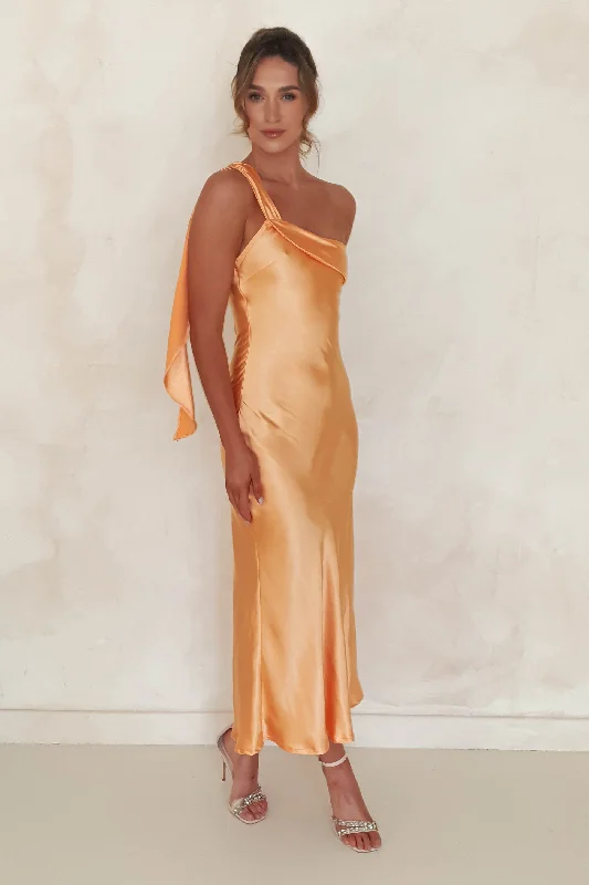 Louie One Shoulder Satin Maxi Dress | Light Orange