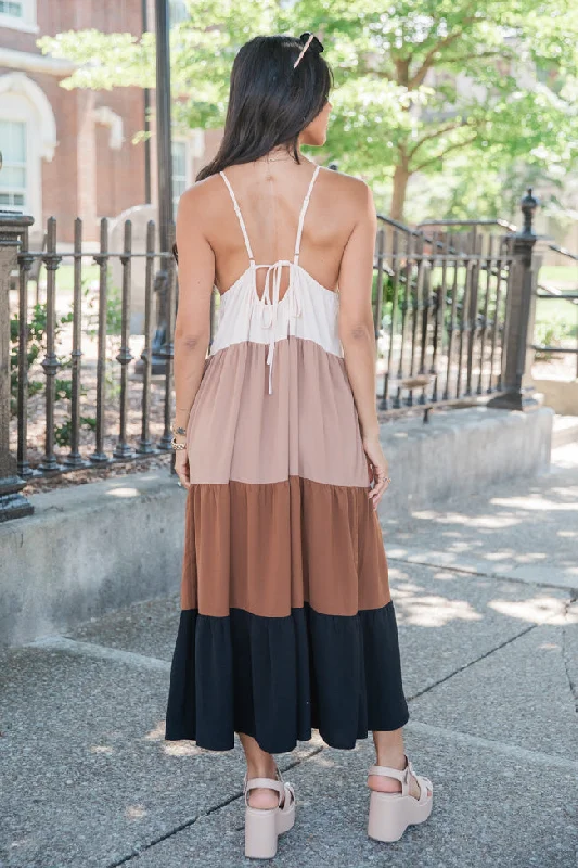 Making A Comeback Neutral Multi Tiered Maxi Dress