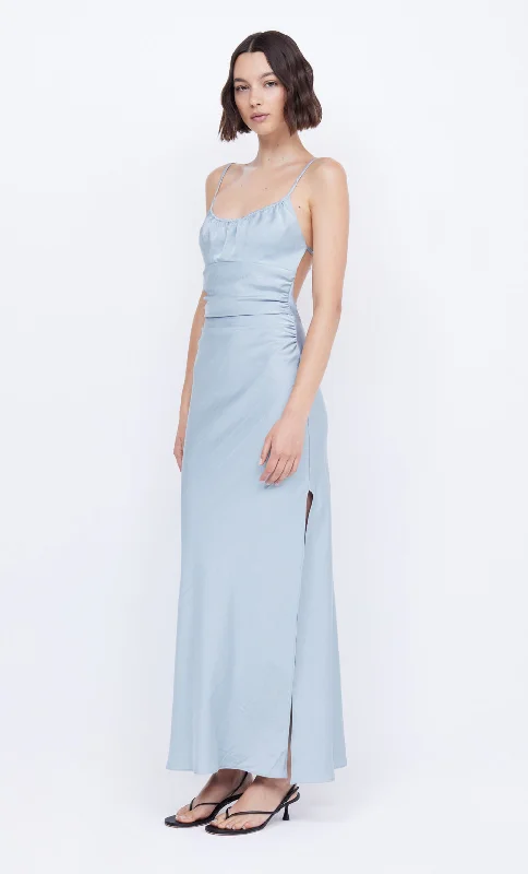 MARI LOU GATHERED MAXI DRESS - DOVE BLUE