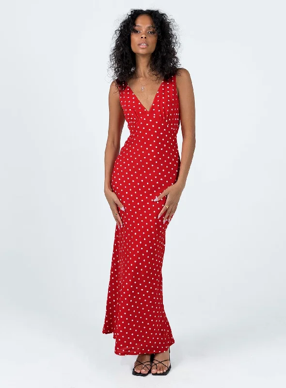 Nellie Maxi Dress Red Polka Dot