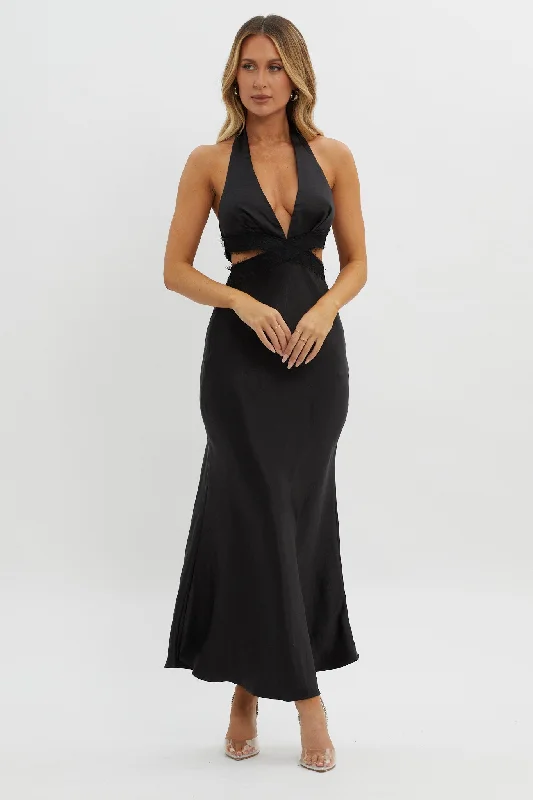 Of Your Dreams Cut-Out Halter Dress Black