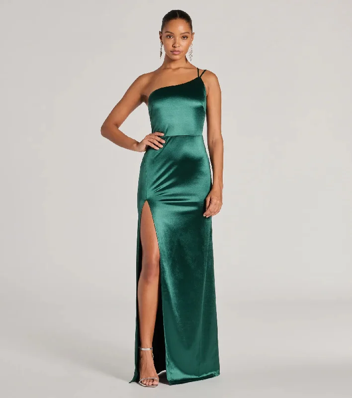 Rhiannon One-Shoulder Satin Long Dress