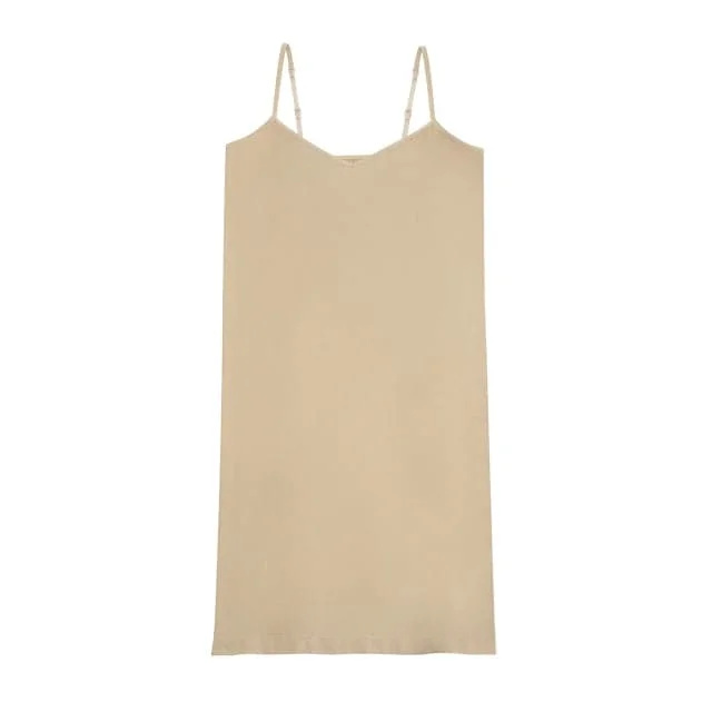 DressBetty - Seamless Nude Slip Dress Summer Women Adjustable Strap Sexy Vestidos Stretchy Bodycon Slim Midi Dress Underdress