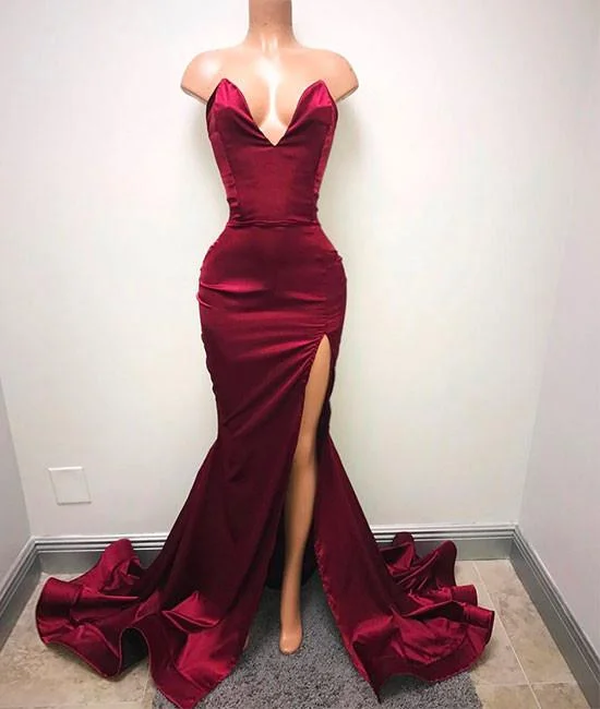 Simple sweetheart burgundy evening dress, burgundy prom dress M4919