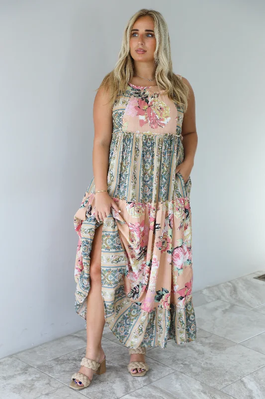 Take My Hand Boho Maxi Dress: Pink/Multi