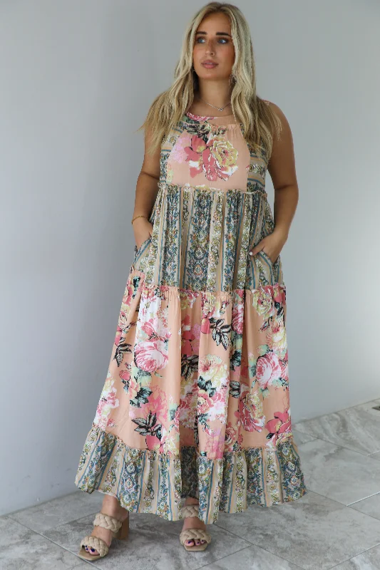 Take My Hand Boho Maxi Dress: Pink/Multi