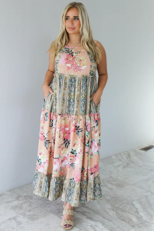 Take My Hand Boho Maxi Dress: Pink/Multi