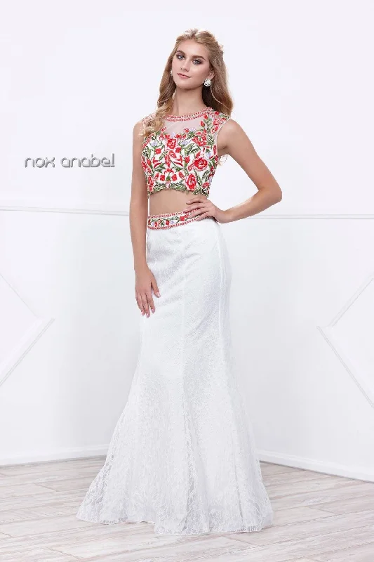 Long Two-Piece Lace Dress with Floral Top by Nox Anabel 8373