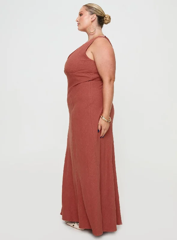 Verde Linen Blend Maxi Dress Burnt Rust Curve