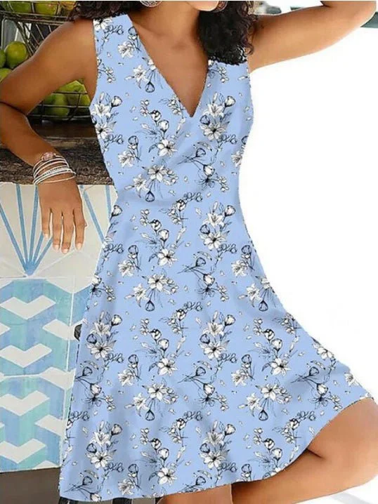 Casual Print V-Neck Sleeveless Dress