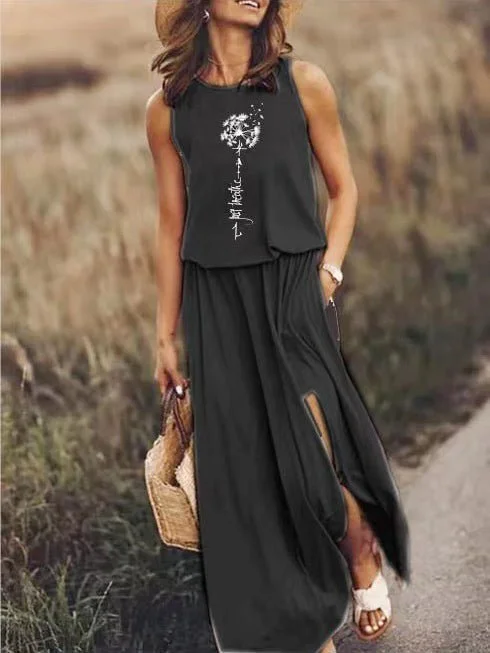 Women's Dresses Dandelion Crew Neck Sleeveless Slit Dress