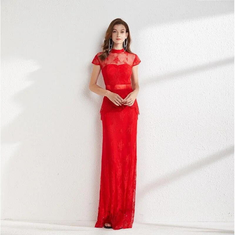 FashionSierra - Lace Ruffles Elegant Long Pencil Evening Party Prom