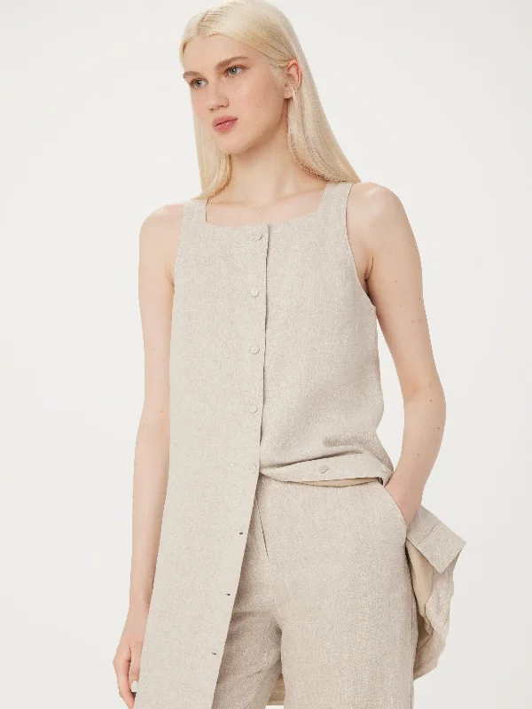 The Pinafore Linen Dress in Light Beige