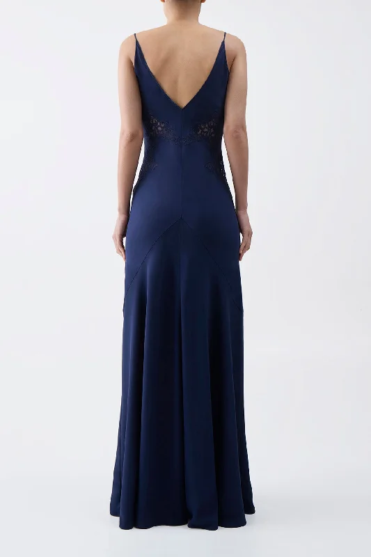 Apuleius Lace Dress in Navy Silk Crepe