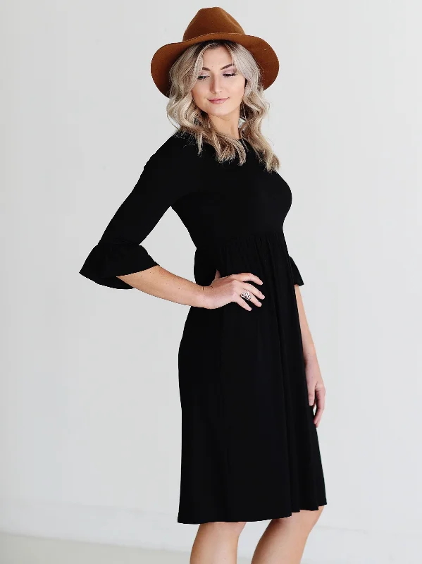 Black DLMN Trumpet Sleeve Dress