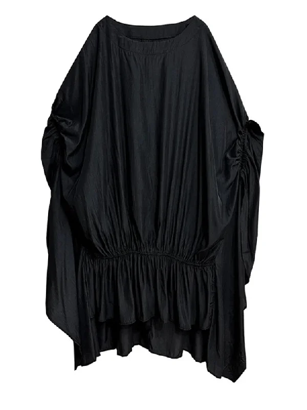 Black Pleated Irregular Loose Oversized Long Dress