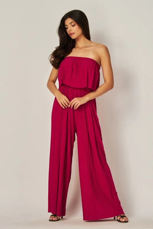 Cerise Pleated Sleeveless Romper