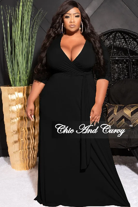 Final Sale Plus Size Faux Wrap Dress in Black