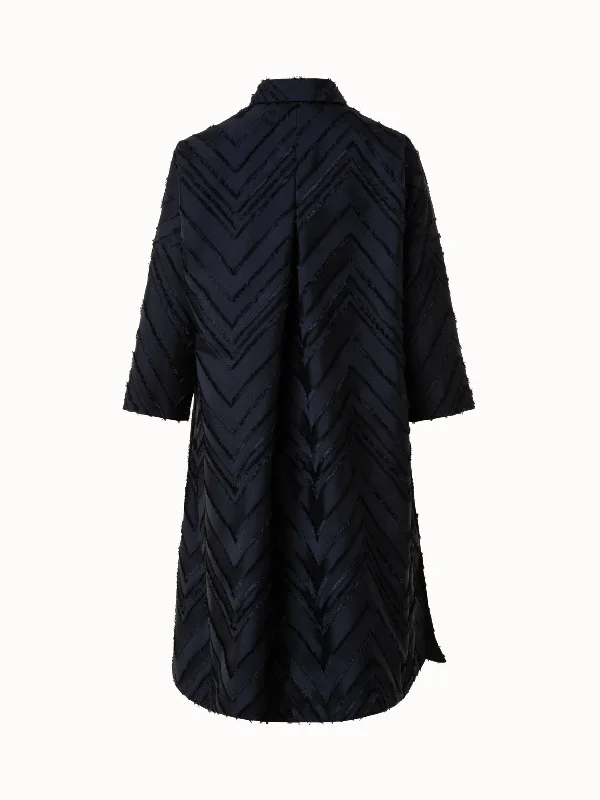 Fringed Zigzag Cotton Blend Jacquard Dress