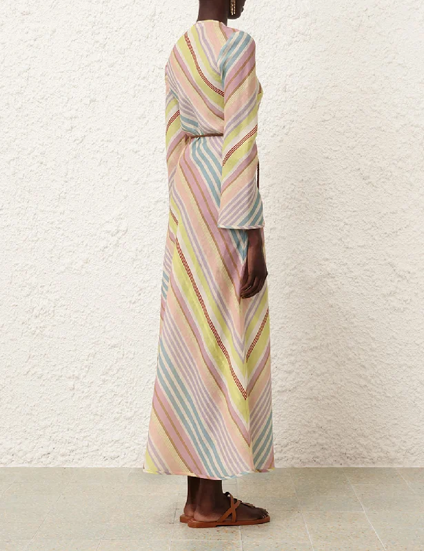 Halliday Bias Long Dress - Multi Stripe