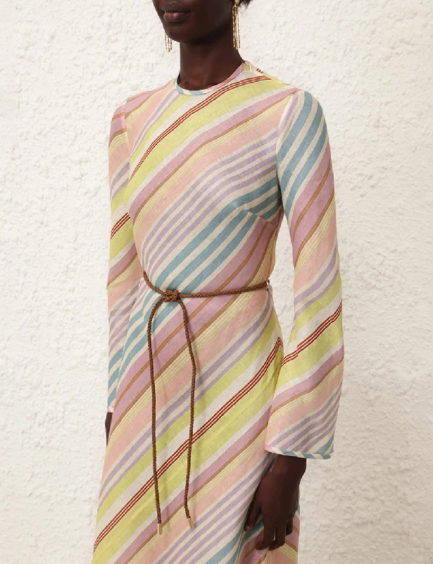 Halliday Bias Long Dress - Multi Stripe