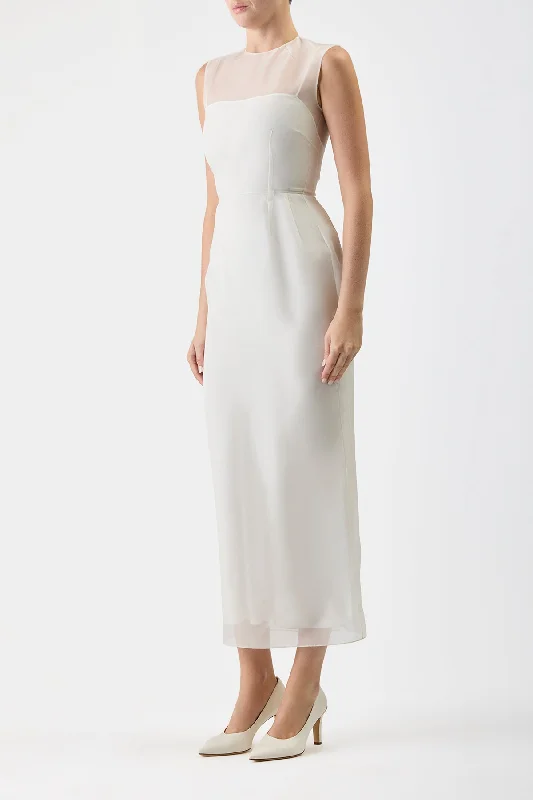 Maslow Sheer Dress with Slip in Ivory Silk Organza